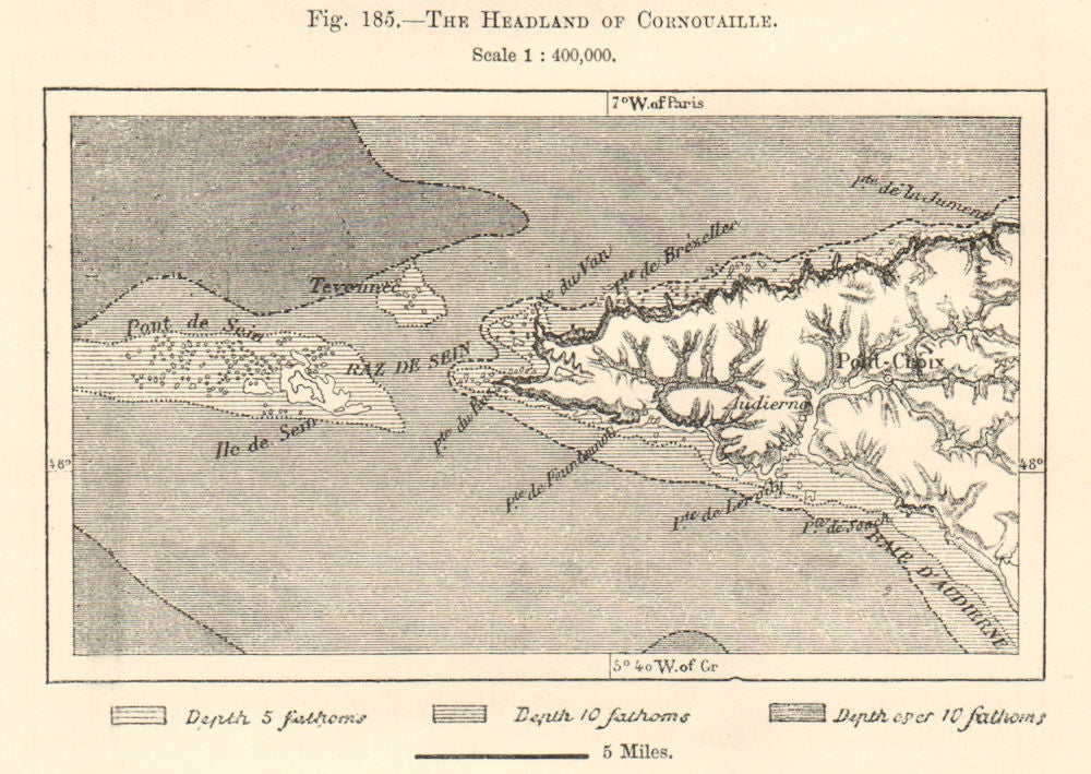 The Headland of Cornouaille. Finistère. Pont-Croix. Sketch map 1885 old